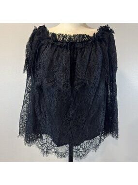 Entro Floral Sheer Lace Blouse Size Large Black Off Shoulder Peasant Boho Gothic
